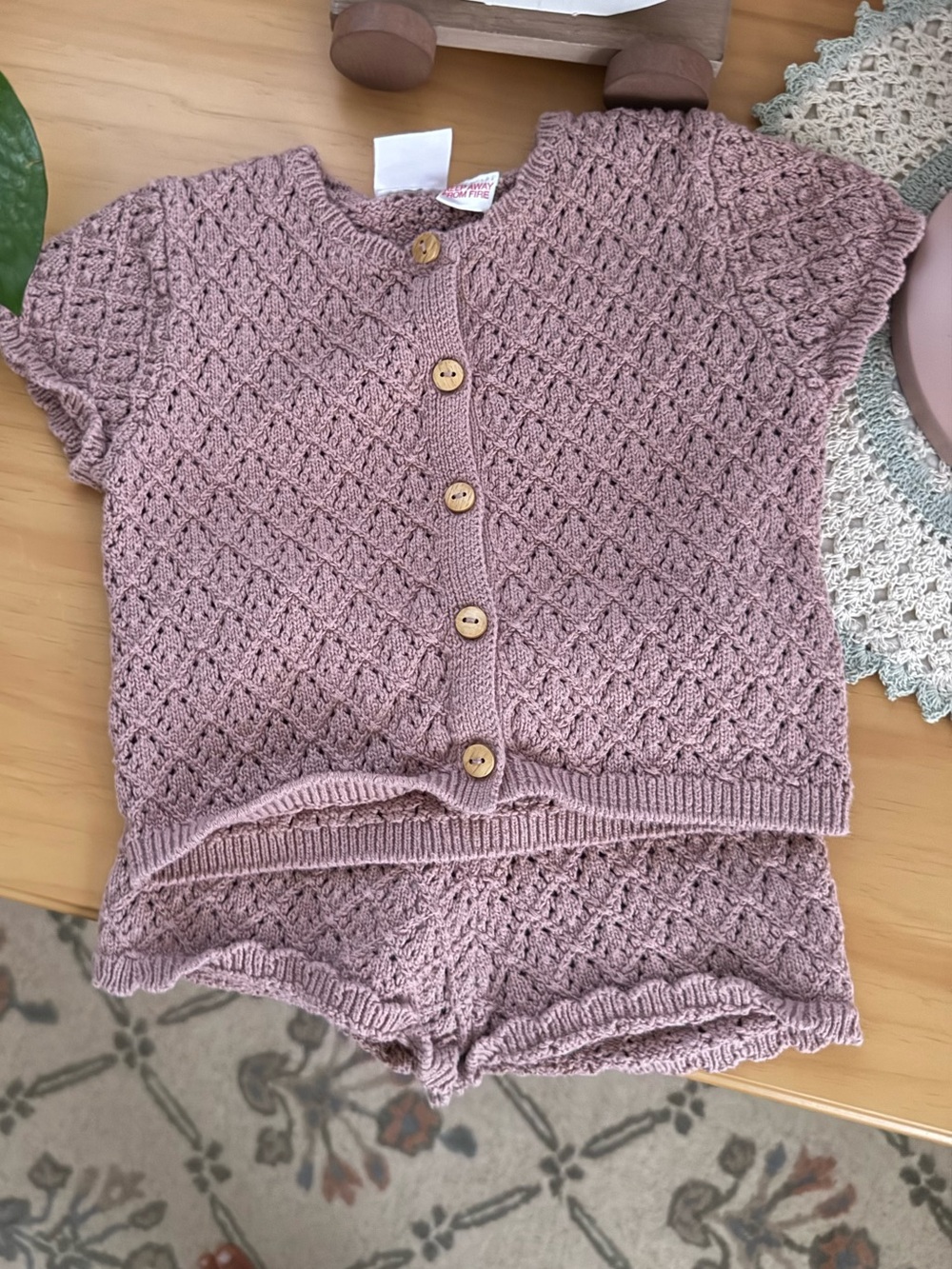 Zara Cotton Knit Two-Piece Short Set — Dusty Mauve Pink